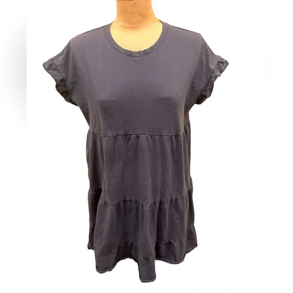 TIME and TRU Grey Gray Short Sleeve Ruffled Knee Length Dress Size Small 4-6 - Picture 1 of 7